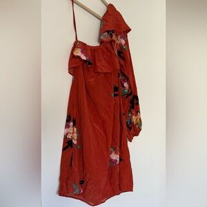 NWT French Connection One Shoulder Orangey Red Floral Dress